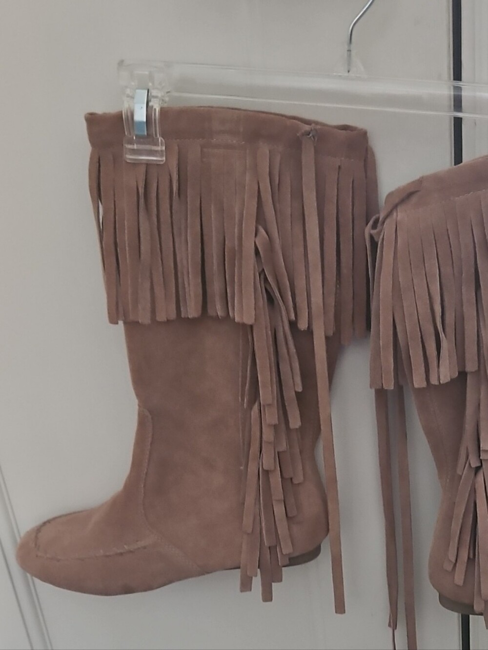 Fringe Suede Mid-Calf Boots - Tan Like New Worn Once Size 8